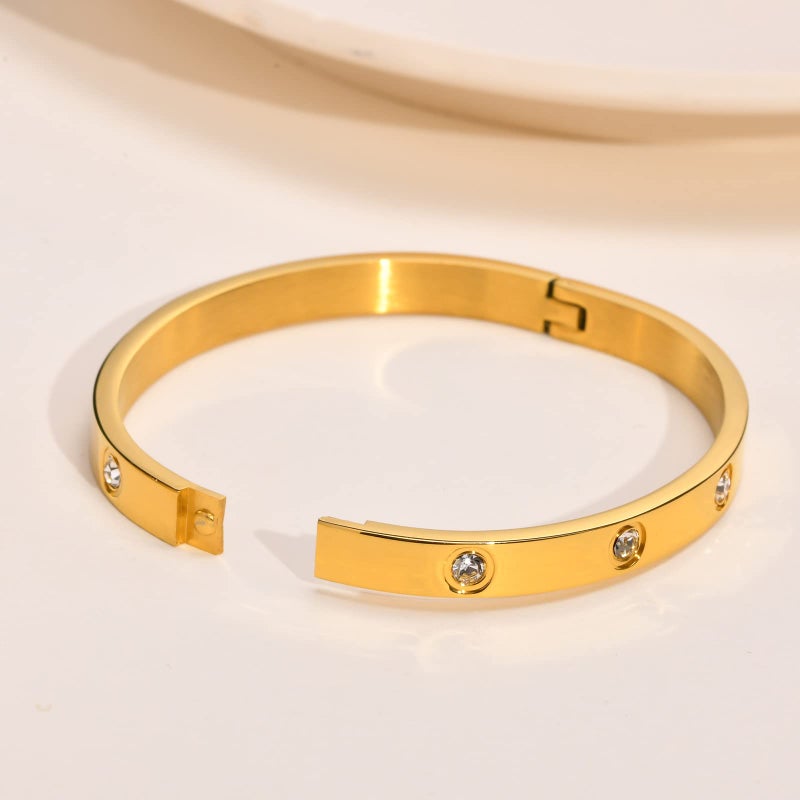 MPRAINBOW Bracelets for Women - 2Pcs 18K Gold Plated Love Cubic Zirconia Bangle Crystal Friendship Bracelet Jewelry Wedding Party Christmas Valentine's Day Birthday Gifts for Her Girlfriend Sister Daughter - Image 4